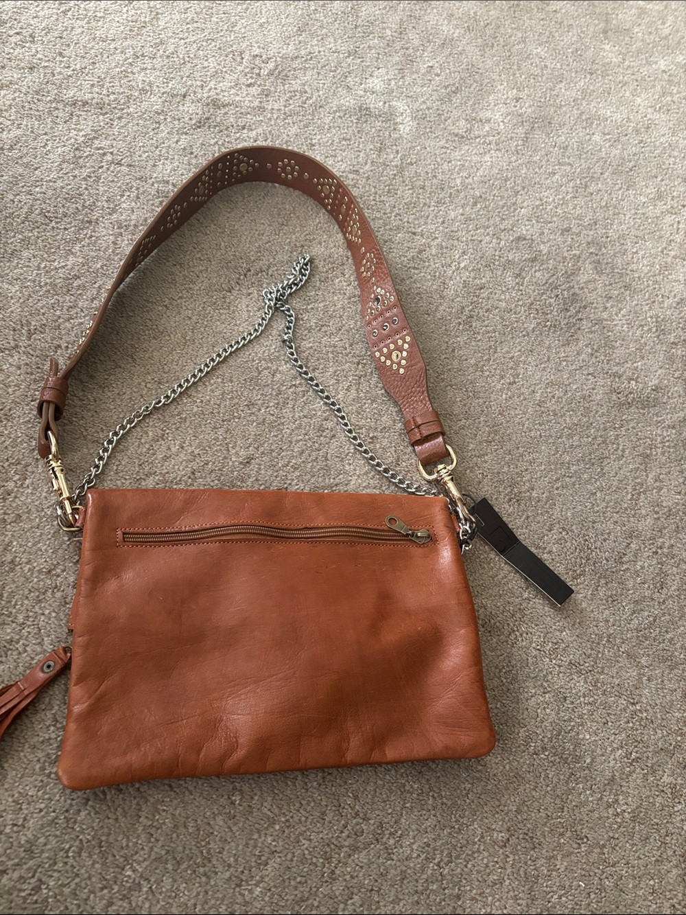 Studded Brown Leather bag LOWERED - Picture 5 of 8
